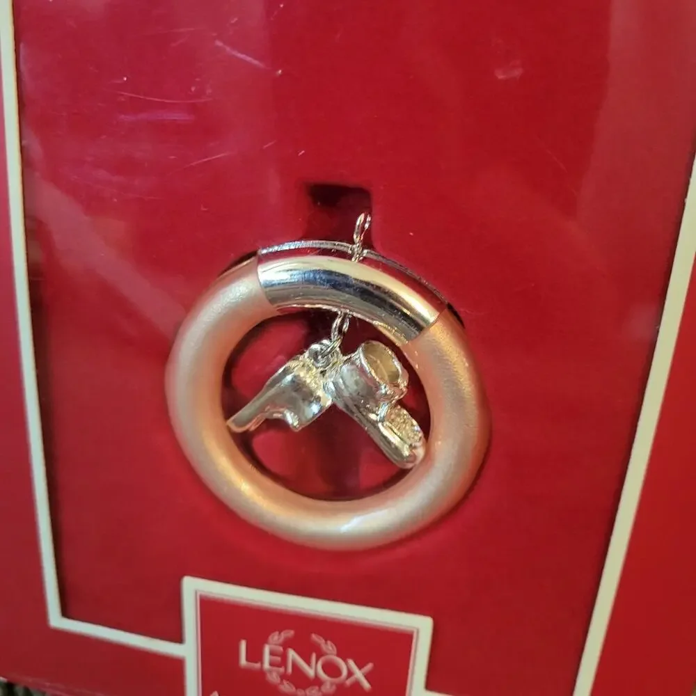 Lenox Baby Girl Christmas Ornament Pink Silverplated Ring Baby Shoes